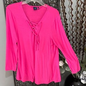 KAARI BLUE Hot Pink Lace-Up Tunic Top (L)